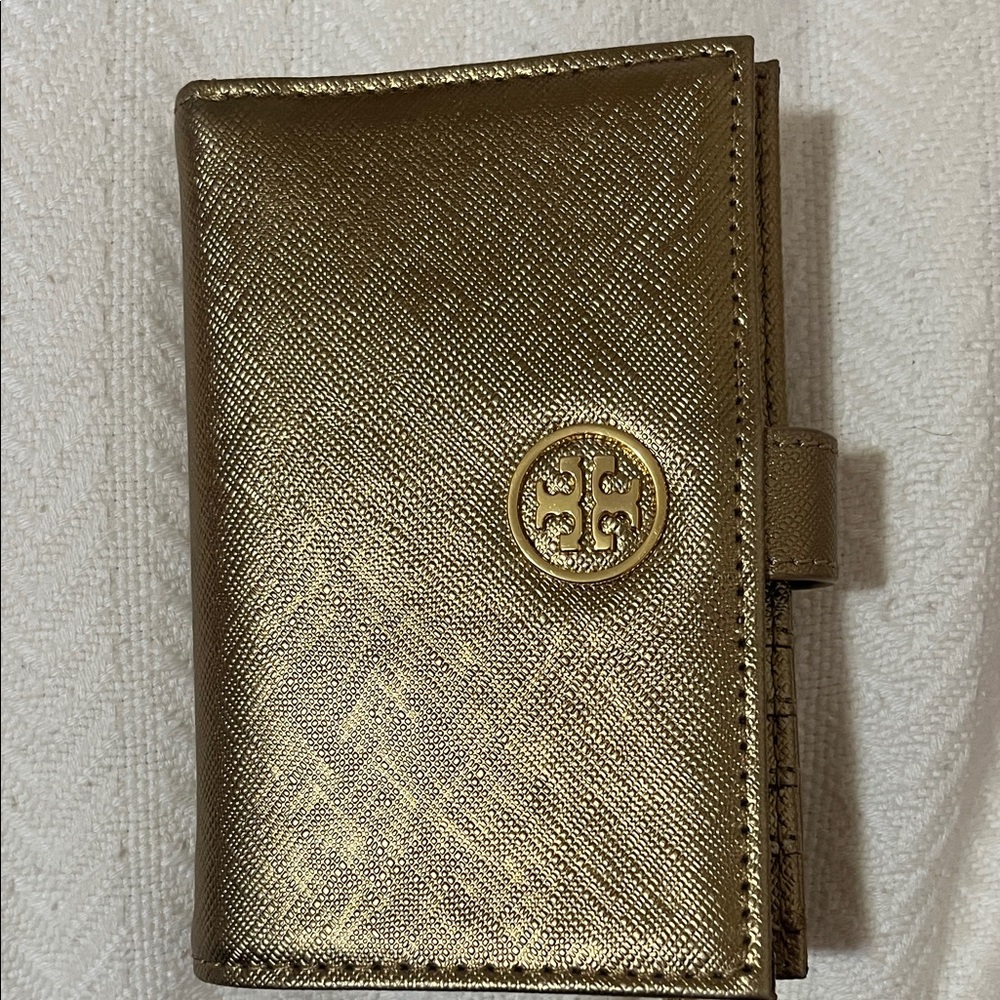 Tory Burch Robinson Slim French Purse Metallic Gold Card Holder